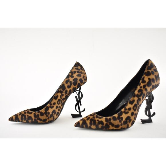 Yves Saint Laurent YSL Logo Opyum Opium 110 Black Brown Leopard Heel Pump 38 - Picture 9 of 12